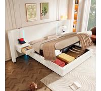 Letto Imbottito Matrimoniale 180x200 con Striscia LED e USB + TYPE-C, Letto Contenitore con Rete a doghe e Allargare Testiera, letto una piazza e mezza con Vano Portaoggetti, Velluto(Senza Materasso)