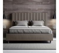 Letto imbottito matrimoniale AGUEDA 160x200 con o senza contenitore Cappuccino