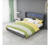 Letto imbottito moderno minimalista, con testiera morbida, 140 x 200 cm, grigio, mobile multifunzione per camera da letto, telaio basso senza spazio, senza molla a gas, materasso non incluso