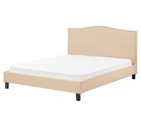 Letto Imbottito Tessuto Beige Effetto Lino Testata Alta 160 x 200 cm Montpellier
