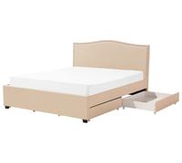 Letto Imbottito Tessuto Beige Rete a Doghe con Cassetti 180 x 200 cm Montpellier