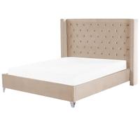 Letto imbottito tessuto beige rete a doghe testiera alta 180 x 200 cm