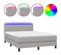 Letto Imbottito Traspirante con LED Regolabile Modello 61.02 Grigio Chiaro | Letto a Molle con Materasso e LED Grigio Chiaro 140x200 cm Tessuto con Testiera Regolabile e Coprimaterasso