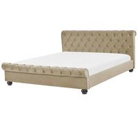 Letto Imbottito Velluto Effetto Lino Beige Rete a Doghe 180 x 200 cm Avallon