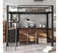 Letto in ferro, letto a castello, adatto per bambini cresciuti, tre cassetti, con tavolo lungo 2 m, scala inclinata, quattro gradini, ferro e truciolato, 90 x 200 cm