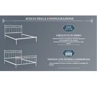 Letto In Ferro Matrimoniale Sorrento Grigio Supporti per Rete Sospesa, Cuscini
