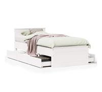 Letto in legno massello con testiera bianca, 90 x 190 cm, elegante e durevole, per camera da letto, legno naturale, facile da montare, perfetto per piccoli spazi