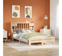 Letto in legno massiccio con ripiano senza materasso, 150 x 200 cm, in legno di pino non trattato, struttura stabile con rete a doghe e grande capienza testiera per camera da letto, ragazzi e ospiti