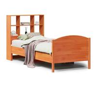 Letto in legno massiccio con ripiano senza materasso, marrone cera, 75 x 190 cm, elegante e durevole, per camera da letto, salvaspazio, con design naturale integrato per un ambiente accogliente