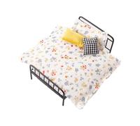 Letto in Miniatura per Casa delle Bambole con Accessori Letto Modello in 1 12 in Lega E Tessuto Adatto per Decorazione Paesaggi Giochi Imitazion, Floreale