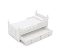 Letto in miniatura per casa delle bambole con cassetto 1:12 mobili in legno per camera da letto europea accessori per mobili con cuscino e materassi vintage floreale in tessuto mini decorazione per la