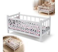 Letto legno bianco per bambole + biancheria cuori