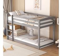 Letto Lupperside per bambini 90x cm con barriera anticaduta e scaletta, letto per 2 persone, in bevanda, grigio, senza materasso