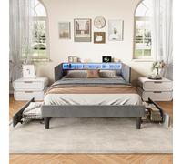 Letto matrimoniale 140 x 200 con 2 cassetti e spazio di archiviazione, letto imbottito a L con lampada LED e USB, pareti laterali intercambiabili, divano letto moderno, senza materasso (grigio C, 140