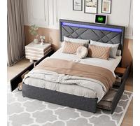 Letto matrimoniale 140 x 200 con rete a rete, telaio letto con testiera regolabile in altezza tramite LED, letto imbottito con 4 cassetti e rete a doghe, letti baule 160 x 200, letti imbottiti con