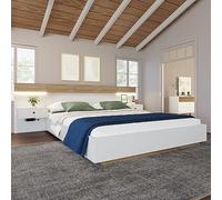Letto matrimoniale 160 x 200 cm, con 2 comodini LED e presa USB C, letto in legno con 2 comodini, camera da letto, completo, 205 x 264 x 90,5 cm (larghezza x profondità x altezza), set in rovere