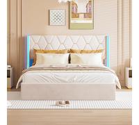 Letto matrimoniale 160 x 200 cm con LED, letto matrimoniale con ripostiglio, letti imbottiti con letti a LED, letti imbottiti con doghe, letti matrimoniali con testiera letto imbottita matrimoniale