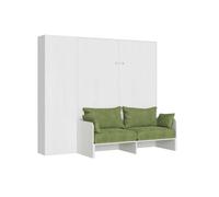 Letto Matrimoniale A Scomparsa 160 Kentaro Con Divano E Colonna Bianco Frassino e Verde