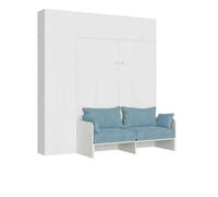 Letto Matrimoniale A Scomparsa 160 Kentaro Con Divano E Mobili Bianco Frassino e Azzurro