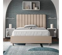 Letto Matrimoniale alla Francese AGUEDA In Similpelle Dimensioni 140x210 cm giroletto imbottito effetto trapuntato colore Tortora tortora