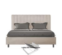 Letto Matrimoniale alla Francese con Contenitore AGUEDA In Microfibra Dimensioni 140x200 cm giroletto imbottito effetto trapuntato Sabbia sabbia