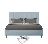 Letto Matrimoniale alla Francese con Contenitore AGUEDA In Microfibra Dimensioni 140x200 cm giroletto imbottito effetto trapuntato Azzurro azzuro