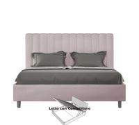 Letto Matrimoniale alla Francese con Contenitore AGUEDA In Microfibra Dimensioni 160x200 cm giroletto imbottito effetto trapuntato Glicine glicine