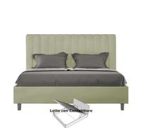 Letto Matrimoniale alla Francese con Contenitore AGUEDA In Microfibra Dimensioni 160x200 cm giroletto imbottito effetto trapuntato Te Verde verde