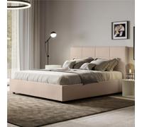 Letto Matrimoniale alla Francese giroletto imbottito Modello MIKA Dimensioni 140x190 cm Testata con trame geometriche rettangolari Bassa Colore Tortora tortora