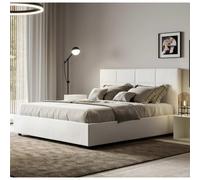 Letto Matrimoniale alla Francese giroletto imbottito Modello MIKA Dimensioni 140x190 cm Testata con trame geometriche rettangolari Bassa Colore Bianco bianco