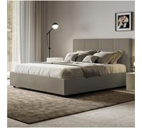 Letto Matrimoniale alla Francese giroletto imbottito Modello MIKA Dimensioni 140x190 cm Testata con trame geometriche rettangolari Bassa Colore Cappuccino cappuccino