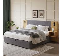 Letto Matrimoniale con Contenitore 160x200 cm con LED e USB, Letto una piazza e mezza con Testiera, Letto Contenitore con rete a doghe, Struttura Letto Matrimoniale,con illuminazione e due comodini