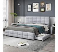Letto Matrimoniale con contenitore 180 x 200 con rete a doghe e schienale, letto imbottito on spazio di archiviazione, letto matrimoniale con 4 scomparti e testiera, per adulti e ragazzi (Grigio)