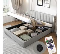 Letto Matrimoniale con Contenitore 180x200 cm con LED e USB, Letto una piazza e mezza con Testiera Regolabile e Vano Portaoggetti, Letto Contenitore con rete a doghe, Struttura Letto Matrimoniale