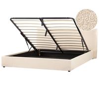 Letto matrimoniale con contenitore in tessuto bouclé beige 180 x 200 cm Lavaur