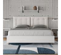 Letto matrimoniale con rete 160x190 bianco frassino cuscini similpelle bianco Eg