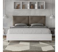 Letto matrimoniale con rete 160x190 bianco frassino cuscini similpelle cappuccin