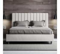 Letto matrimoniale con rete imbottito 160x200 similpelle bianco Agueda