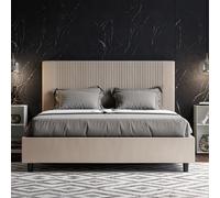 Letto matrimoniale con rete imbottito 160x200 similpelle tortora Goya