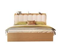 Letto Matrimoniale Con Testiera, Letto Imbottito Con Base, Ampio Spazio Di Archiviazione Sotto Il Letto E Cassetti(Natural wood)