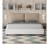 Letto matrimoniale contenitore 160x190 bianco frassino cuscini similpelle tortor