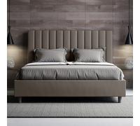 Letto matrimoniale contenitore imbottito 160x190 similpelle cappuccino Agueda