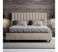 Letto matrimoniale contenitore imbottito in similpelle Tortora AGUEDA 160x200 [EEK: Non applicabile]