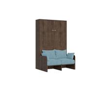 Letto Matrimoniale Francese A Scomparsa 140 Kentaro Con Divano Noce e Azzurro