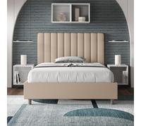 Letto matrimoniale francese con rete imbottito 140x210 similpelle tortora Agueda