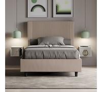 Letto matrimoniale francese senza rete imbottito 140x210 similpelle tortora Goya