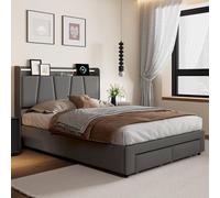 Letto matrimoniale imbottito 140x190 con LED,Letto a cassetto,Letto con stoccaggio idraulico,Letti imbottiti con 2 cassetto,Letto funzionale giovanile con USB e TYPE-C,Letti matrimoniali (grigio scuro