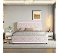 Letto matrimoniale imbottito 160 x 200 cm, letto 160 x 200 cm, con cassetta del letto, letto con 4 cassetti e rete a doghe, vano portaoggetti con illuminazione a LED e stazione di ricarica (2 porte