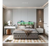 Letto matrimoniale imbottito 160 x 200 cm, letto 160 x 200 cm, con rete a cassettone, letto imbottito con comodino a LED e USB, letti con 4 cassetti, facile da montare, velluto, senza materasso (Beige