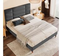 Letto matrimoniale imbottito con rete a doghe, 140 x 200 cm, struttura del letto con testiera in lino grigio scuro, per adulti e ragazzi (con materasso)